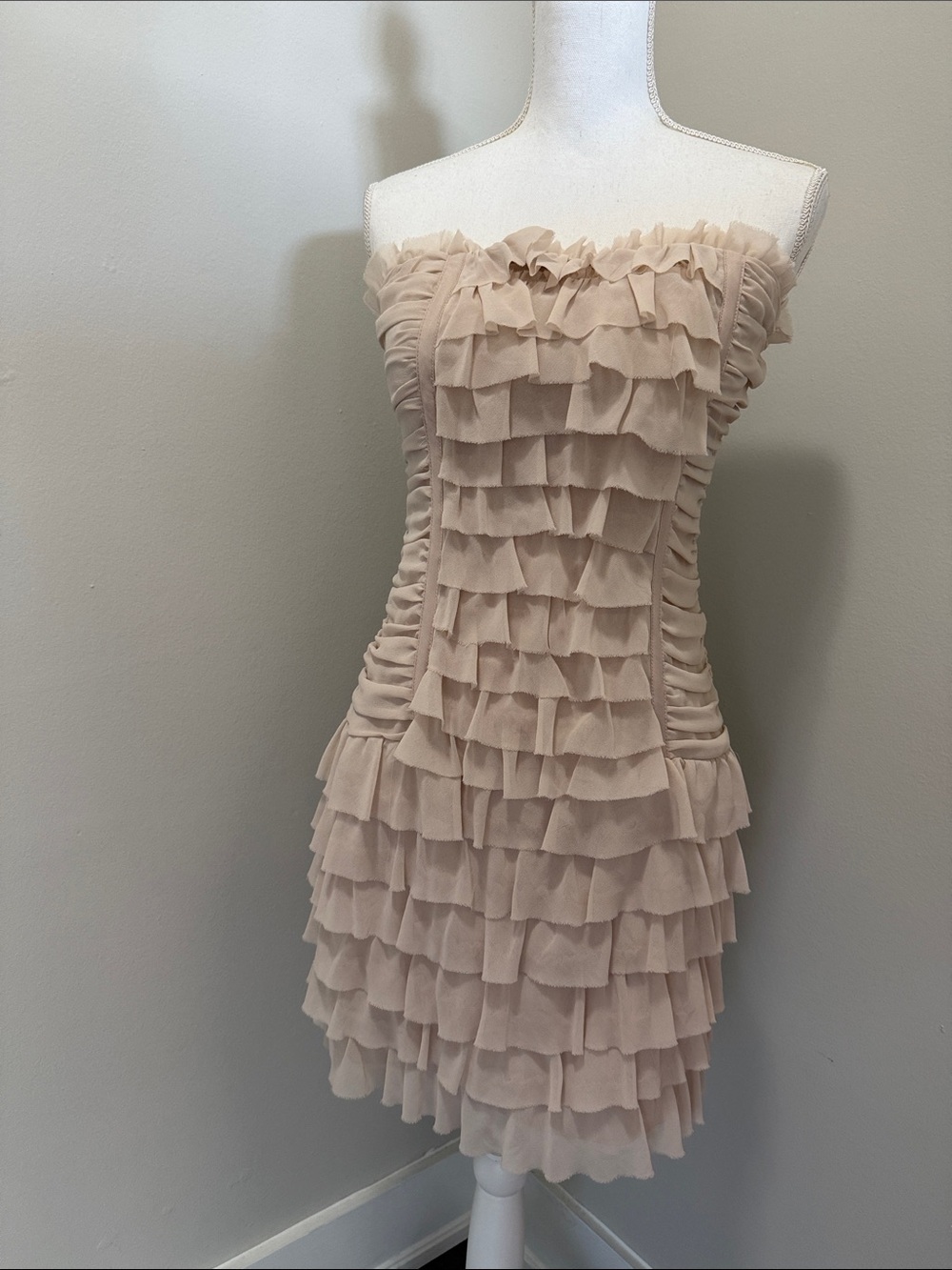 Strapless Ruffle Tiered Mini Dress in Blush